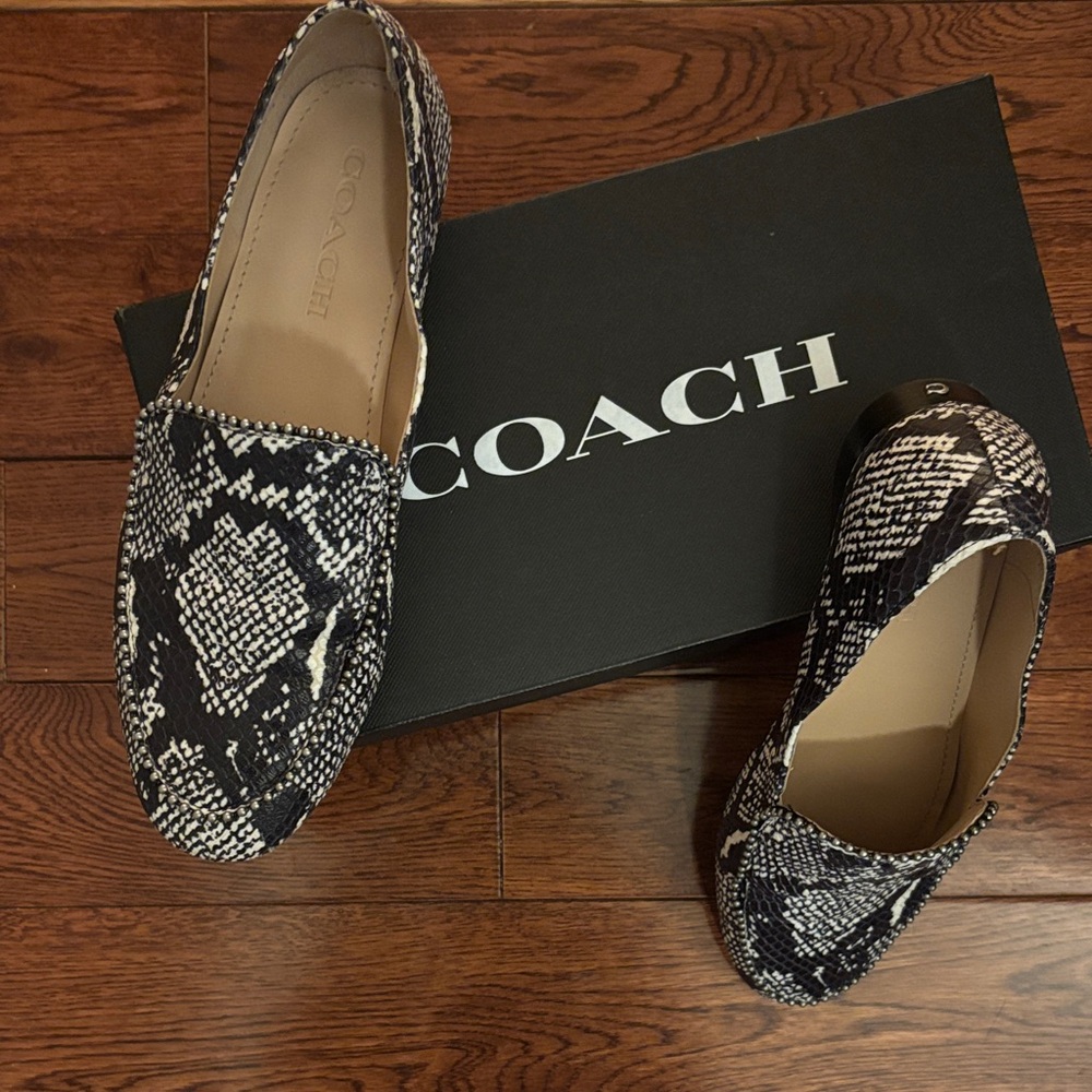 Coach Black & White Snake-Print Flats